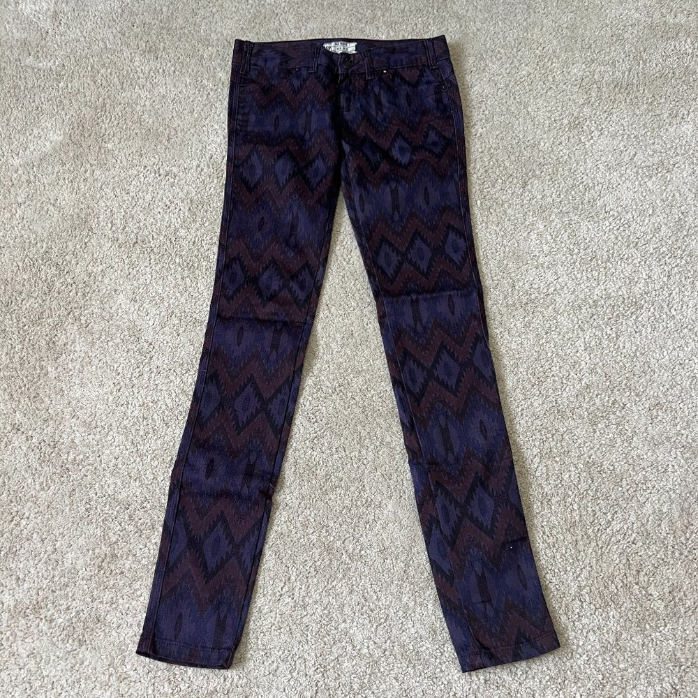 Free People Jeans Size 25 Purple Burgundy Aztec Tribal Print Skinny Full Length